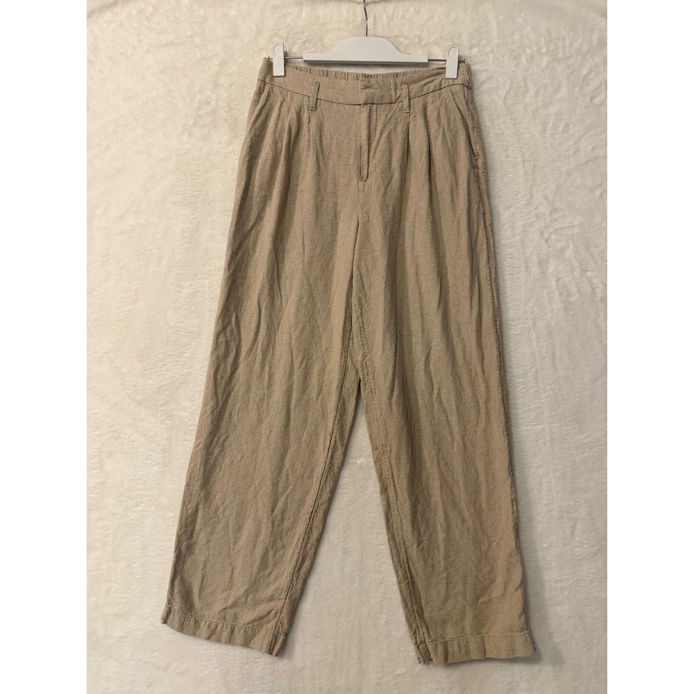 A New Day Tan Linen Blend Pleated Wide Leg Trousers Tan Size 4 High Rise Pants
